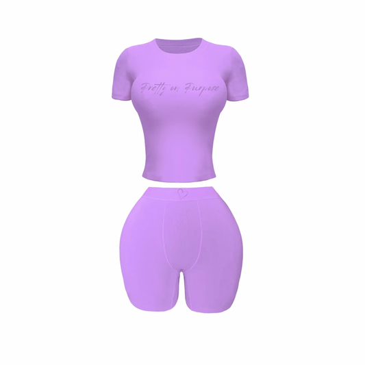 P.O.P Short Sleeve Short Set- Lavendar